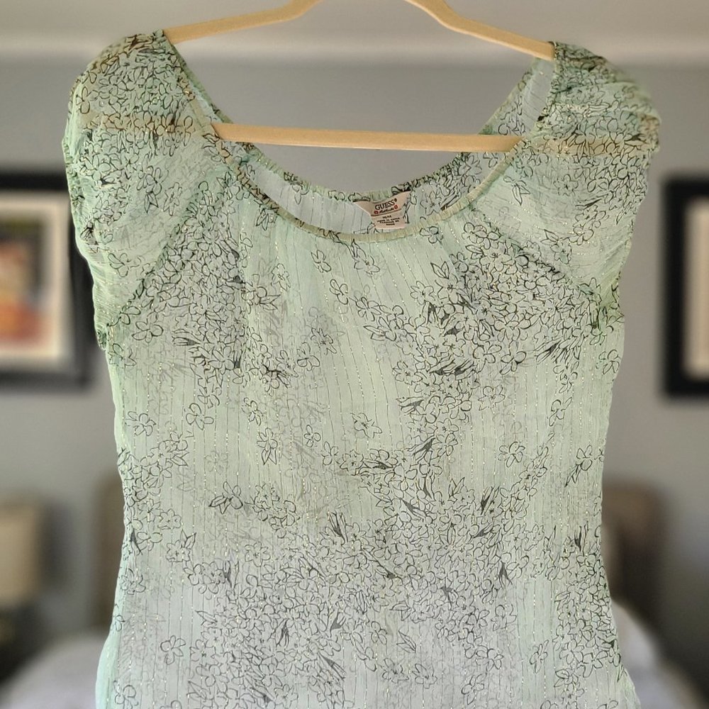 GUESS sheer aqua blouse with shimmer - Size M